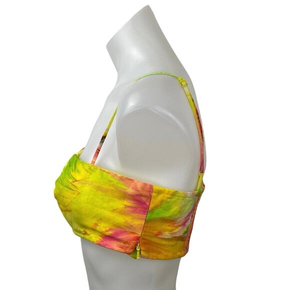 Hemant & Nandita Mina Yellow Floral Sleeveless Cami Bandeau Cropped Tank Top S - Picture 2 of 4